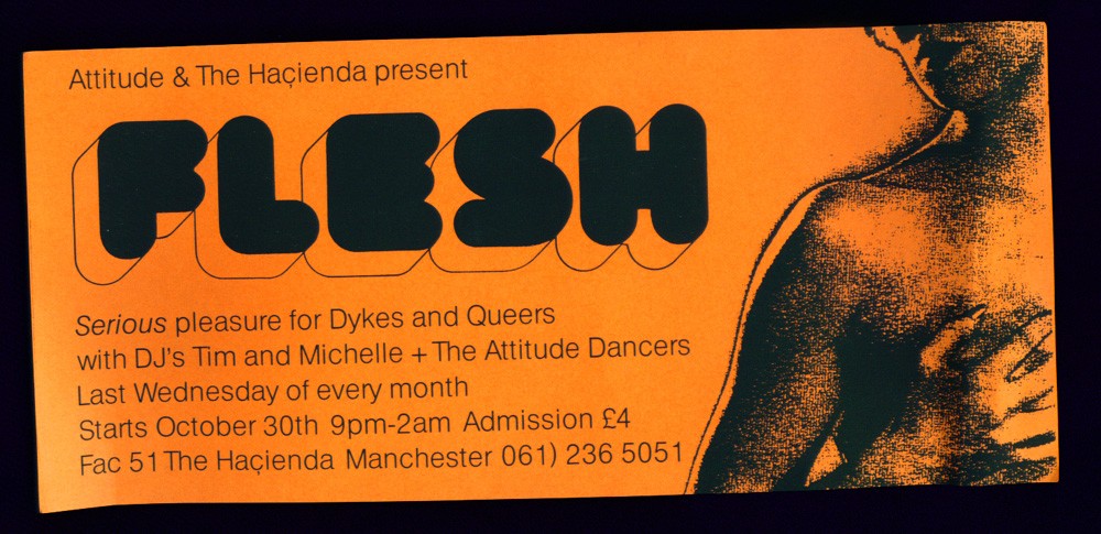 Flyer for the first ever Flesh night at the Haçienda, 1991. Designed by Craig Simpson